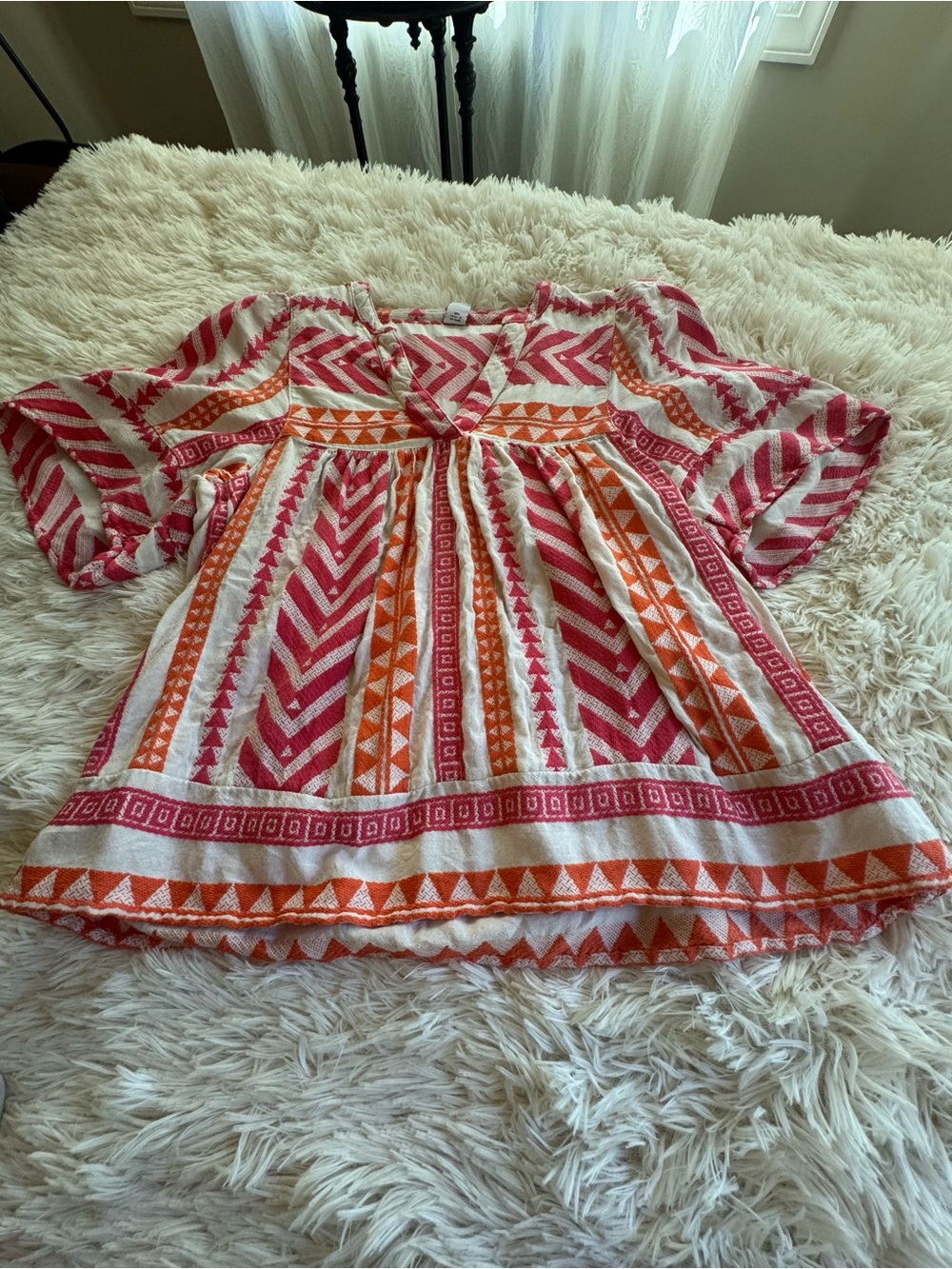 Old Navy Women's Pink and Orange Geometric Blouse